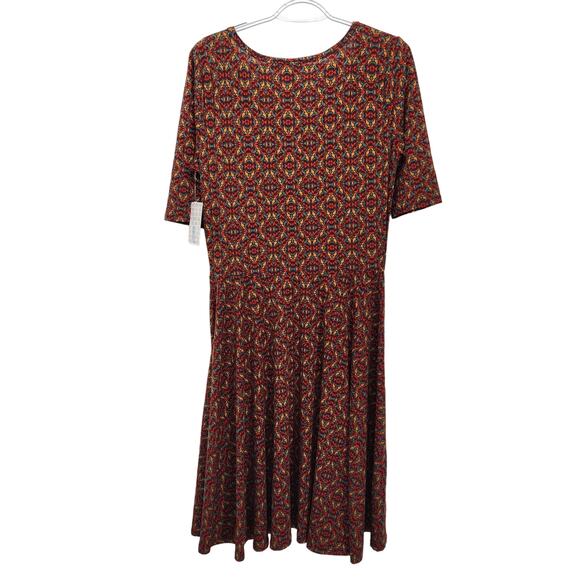 NWT LulaRoe Nicole Rust & Teal Pattern Scoop neck Elbow Length Dress Women's XL - Picture 9 of 9